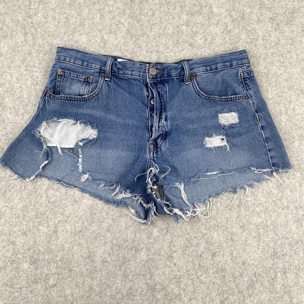Aeropostale Boyfriend Shorts Womens 16 (37x3) Blue Distressed Denim Frayed Hem